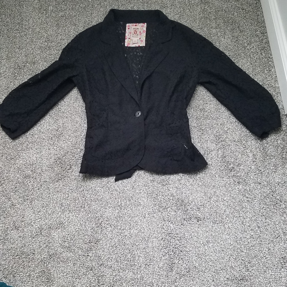 Black Crochet Lace Blazer